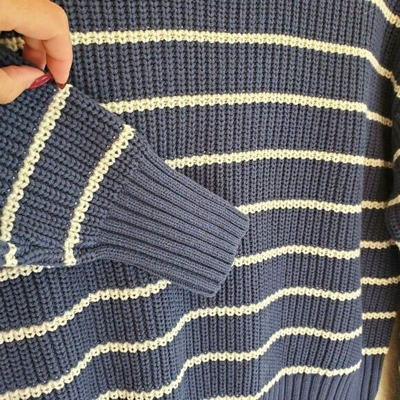 A.N.A. Womens Sweater Blue M  Striped Knit Crew Neck New - Picture 6 of 8